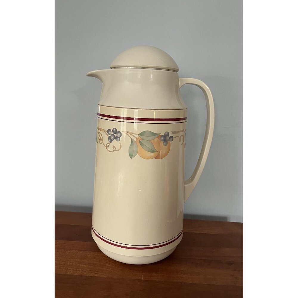 Vintage Abundance Corelle Plastic Thermos Carafe W/ Screw-On Lid Fruit Cofee Tea